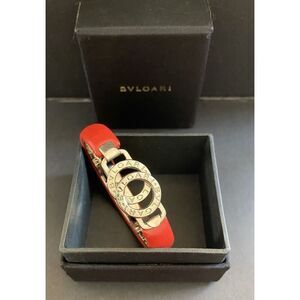 Bvlgari Bvlgari Red Leather Bracelet with Silver Logo Detail AUTHENTIC